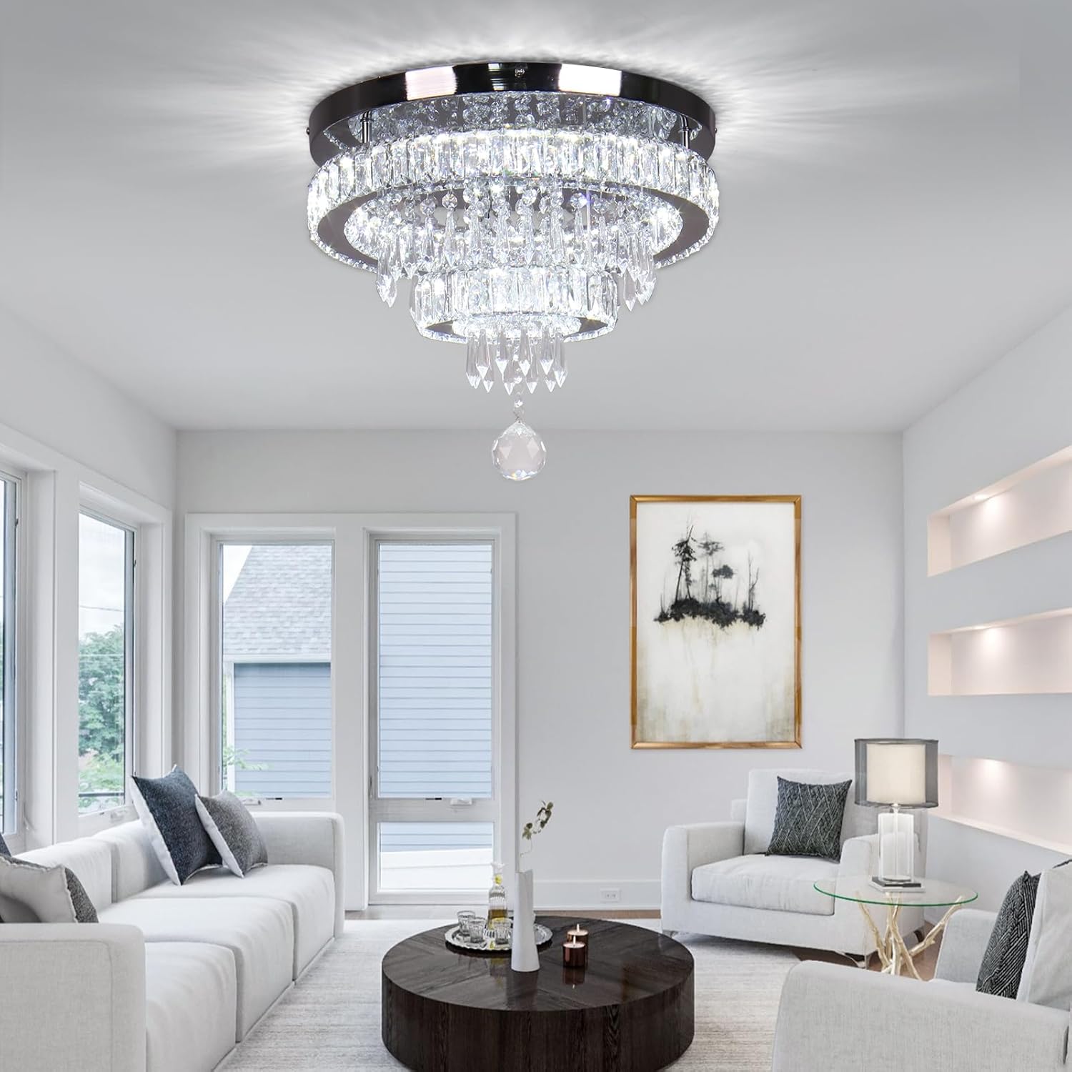 Chandelier 16" LED Ceiling Light Flush Mount Cool White 6500K Modern Design for Living Room, Bedrooms, Dining Room