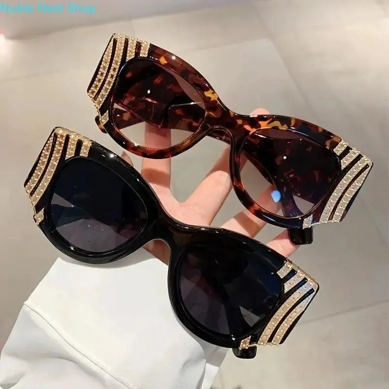Women’s Oversized Cat Eye Sunglasses, Trendy Punk Style Shades with Metallic Accents Two-Tone Frame Gradient Lens Daily Streetwear