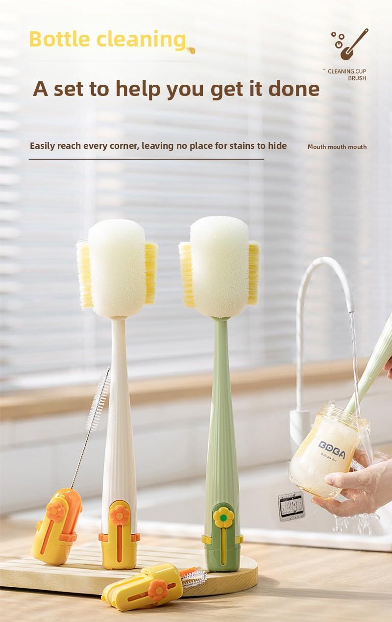 Long-handled multi-functional 5-in-1 cup brush, a handy tool for cleaning water cups, specially designed for cleaning thermos cup lids and baby bottles