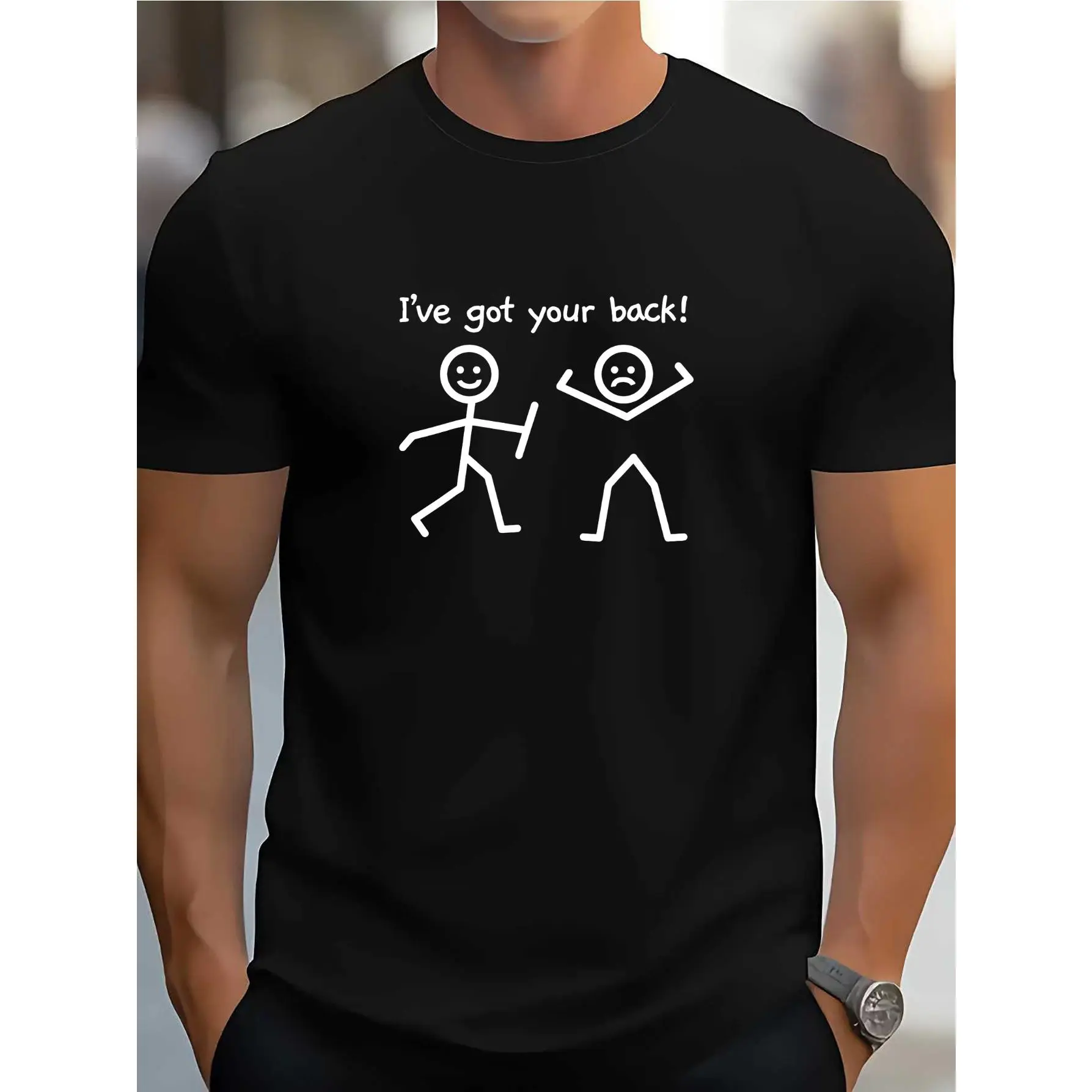 Unisex Adult Short-Sleeve Round-Neck Tops - Black & White Humorous Easy-Stroke Knit Cotton Fabric T-Shirt, Light Casual Fitness Wear, All-Season Sturdy Digital-Printed Daily Use Clothing