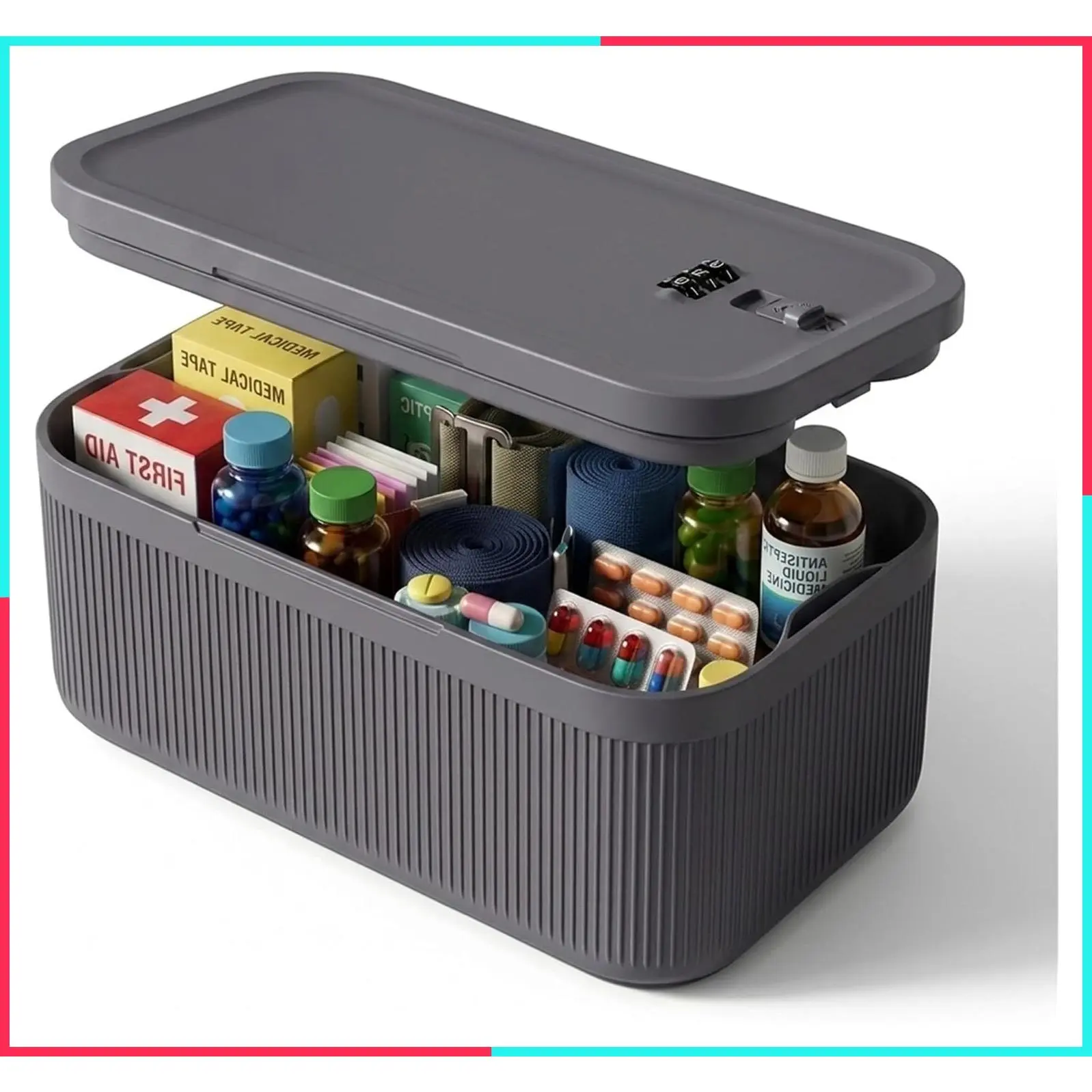 Medicine Lock Box with Combination Lock, 2L Lockable Storage Box for Medication, Pills & First Aid Supplies, Box with Lock for Home, Fridge, Dorm, Office, Snacks, Phones