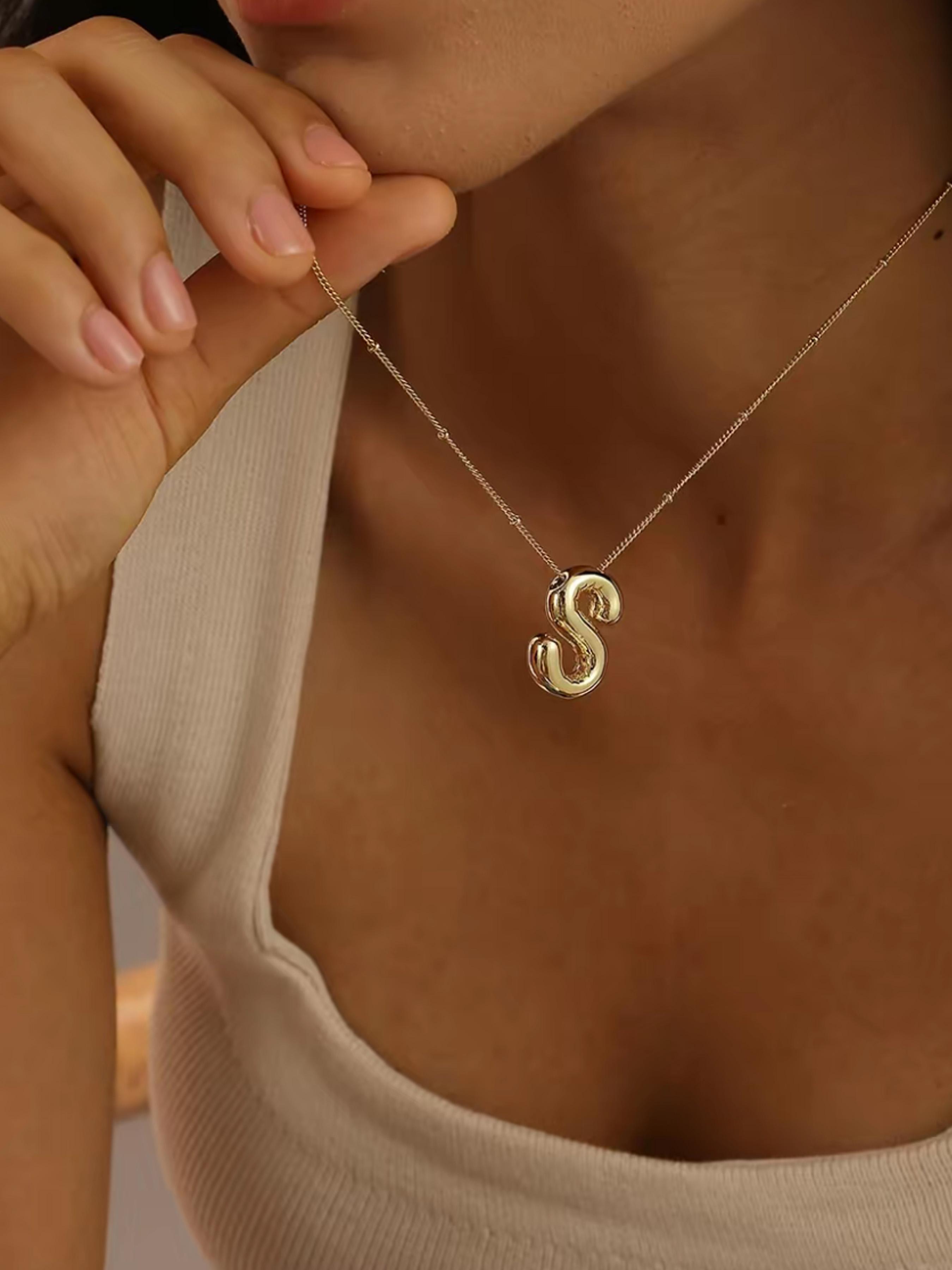 Fashionable Letter Pendant Necklace Initial, Alloy Jewelry for Party, Daily Clothing Decor, Trendy All-match & Exquisite Jewelry for Birthday Gift