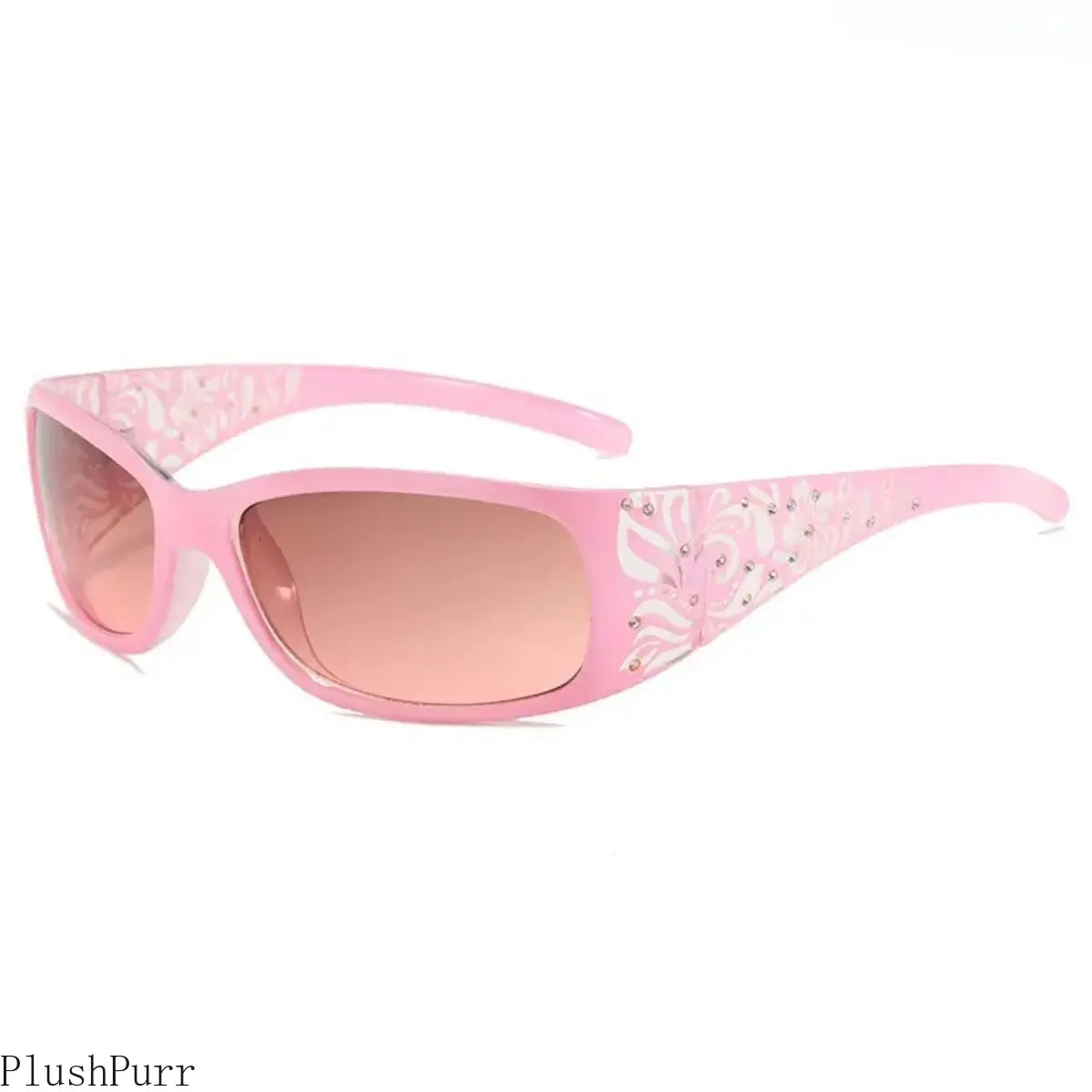 Y2K Pink Wrap-Around Sunglasses for Women, Vintage Rhinestone Floral Pattern, UV400 Protection Lens, Stylish Fashion Shades for Daily & Outdoor Wear tiktokshopbacktoschool