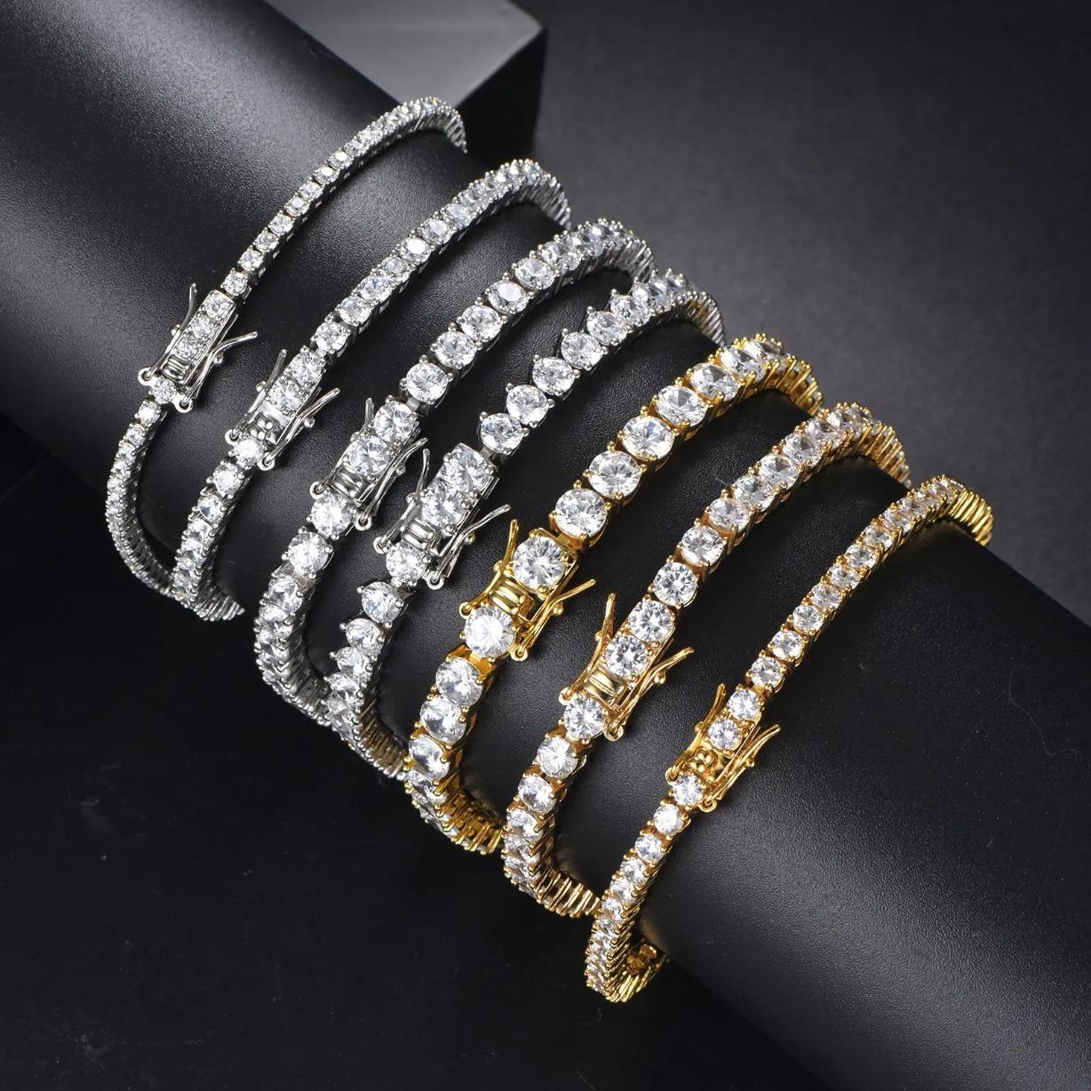 2-6mm Moissanite Tennis Chain Bracelet for Men & Women, 18K Gold & 925 Silver Hip Hop Bling Bracelet, Round Cut Diamond Style, Luxury Fashion Jewelry, Viral Gift