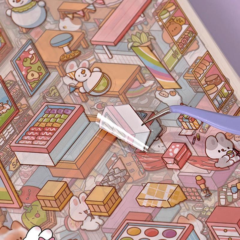 40pcs Miniature Scenic Stickers for Scrapbooking, Cute 3D Visual Cottage Design, Perfect for Journaling and Crafts, Scrapbook Materials, Sticker Packs