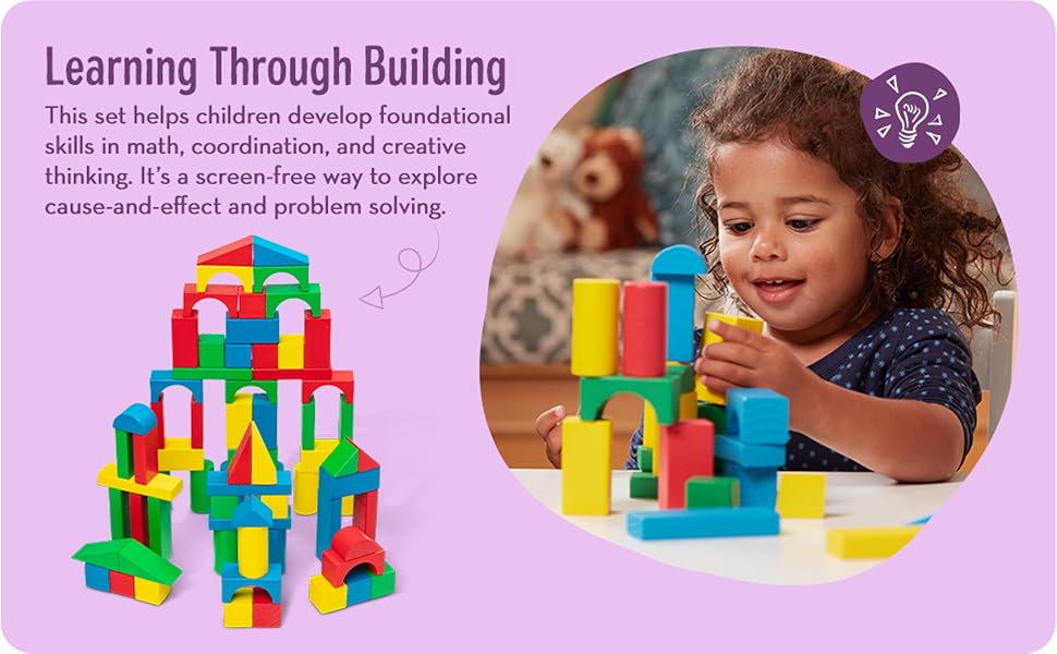 Wooden Building Blocks, 100-Piece Set of Sorting & Stacking Toys in 4 Colors and 9 Shapes, Classic Toddler Toys for Girls & Boys Ages 2+ - FSC Certified