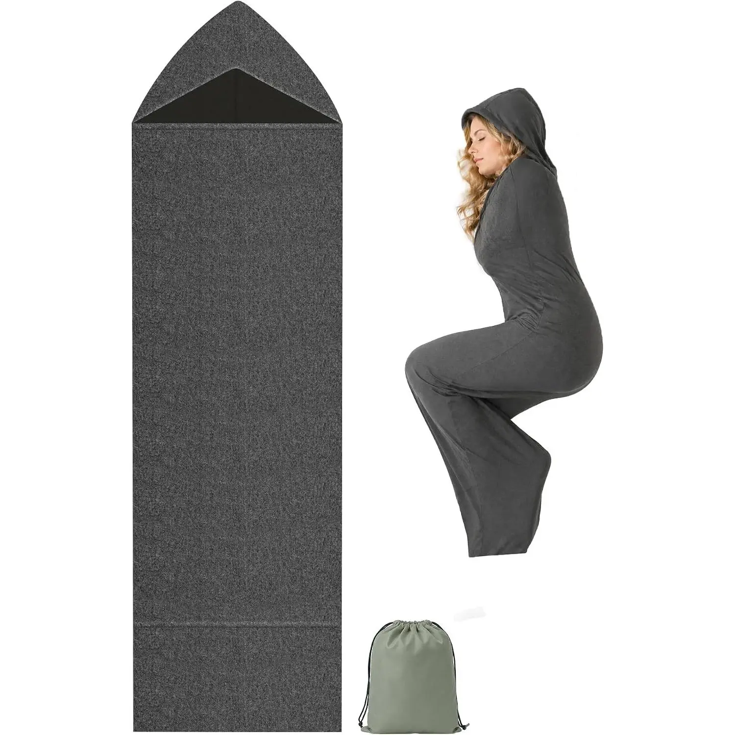 Hooded Sleep Sack for Deeper Sleep | Wearable Blanket | Adult Swaddle Blanket | Side Pocket | Storage Bag | For Naps, Hotel Stays, Camping and Home Lounging
