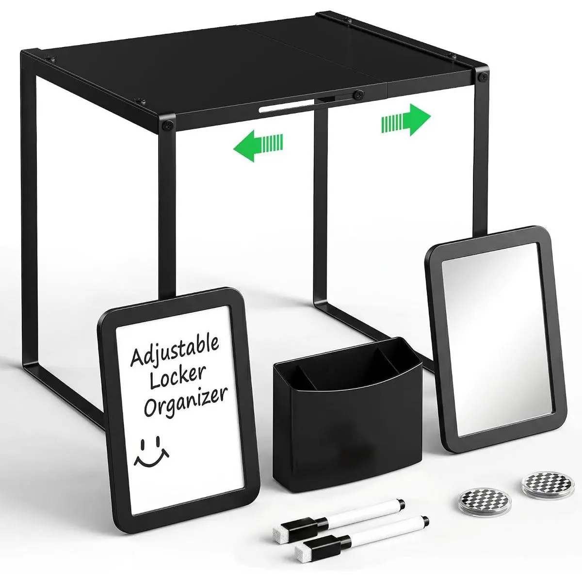 Adjustable Black Locker Shelf Organizer Kit with Whiteboard, for School Locker Decor (School & Educational, Office Stationery Supplies)