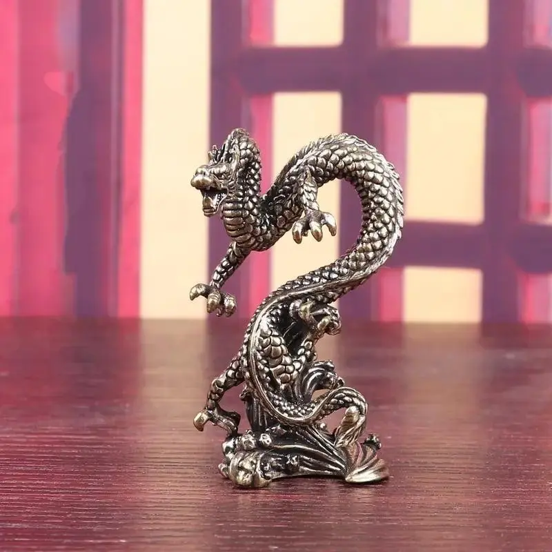 Bronze Dragon Zodiac Sculpture, Collectible Handicraft, Home Decor, Desk Ornament, Living Room or Bedroom Display, Garden Office Table Decoration, Brass