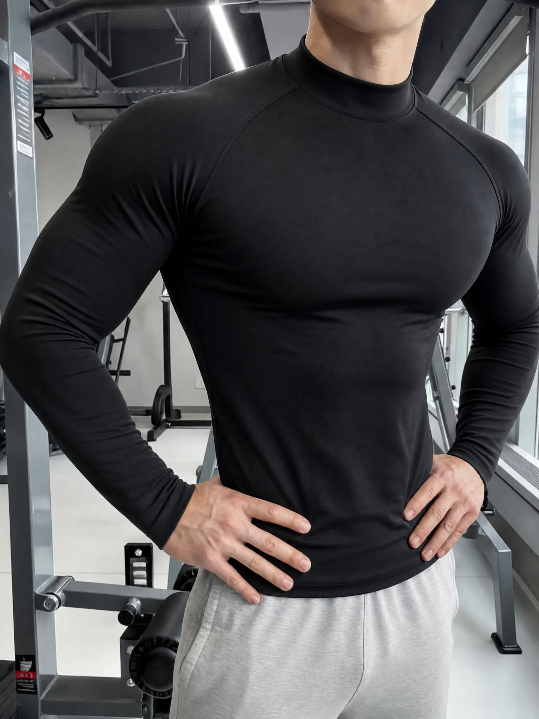 Men's Gym Long Sleeve Shirt, Gym Clothes Men High Neck Long Sleeve Workout Top,High Stretch Slim Fit Athletic Tee,Men's Moisture Wicking T-Shirt Athletic Performance Apparel, Sporty Activewear Top, Gym Clothes, Compression Sports Top
