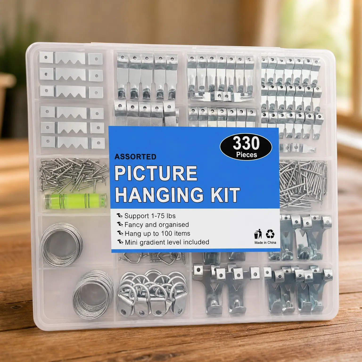 330pcs Picture Hanging Kit, Holds 10-75lbs, Includes Hanging Wire, Ring Hooks, D Rings, Sawtooth HangersGift