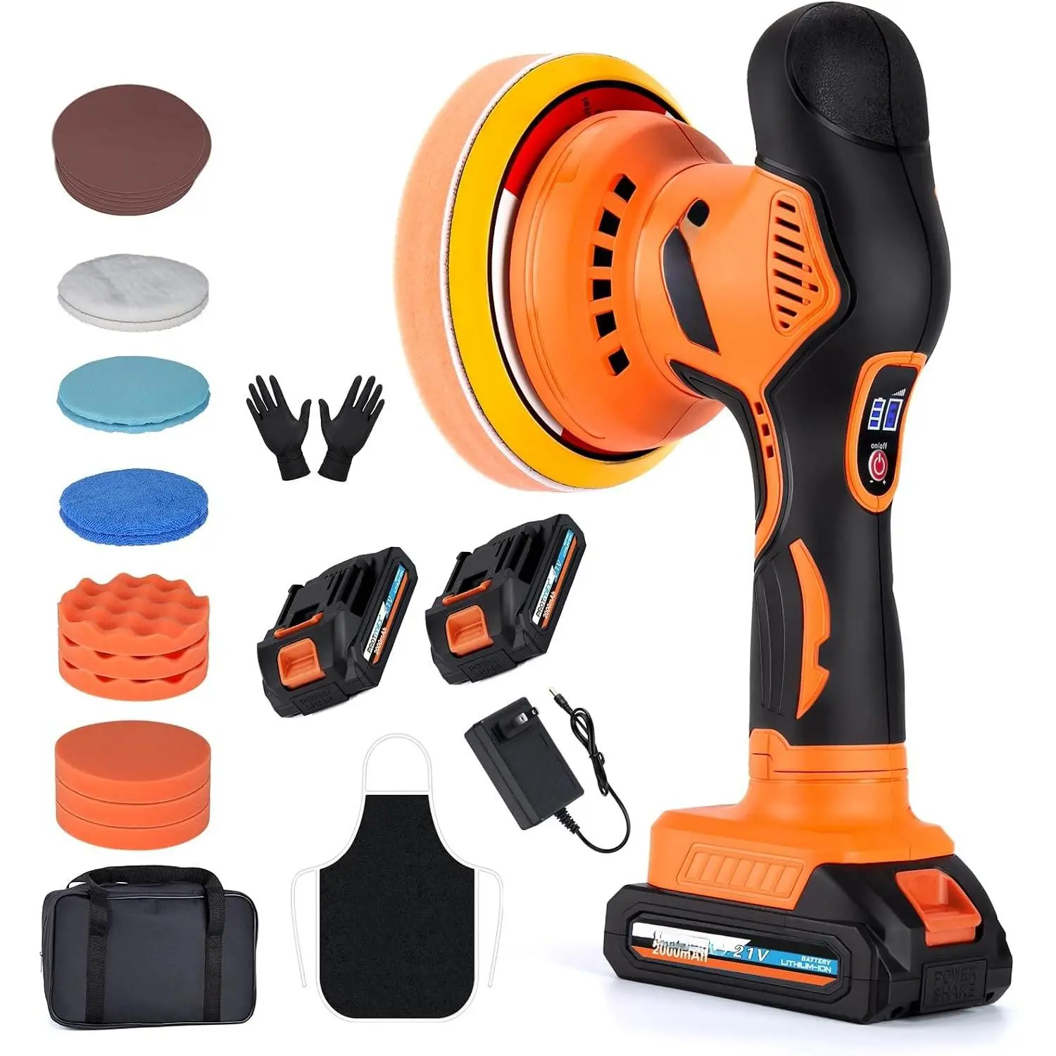 Cordless  Buffer Polisher w/ 2x2000mAh 21V , Orange