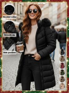 women's casual hooded cotton jacket with pockets, lightweight down coat for daily wear, warm winter outerwear for women