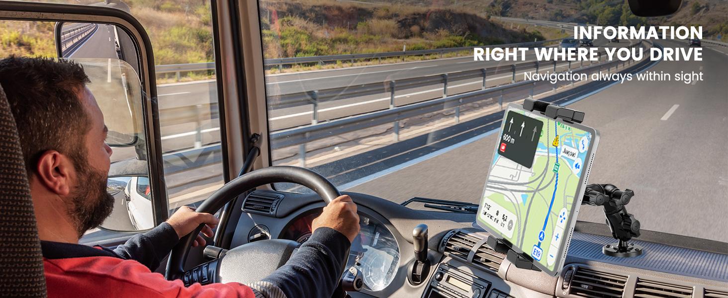 OHLPRO Heavy Duty Drill Base Tablet Mount for Truck Dashboard - Permanent Screw Down iPad Car Holder for Semi Trucks, Vans & Commercial Vehicles, Fits 5-17 Inch Devices, 360°   Rotating Adjustable Arm