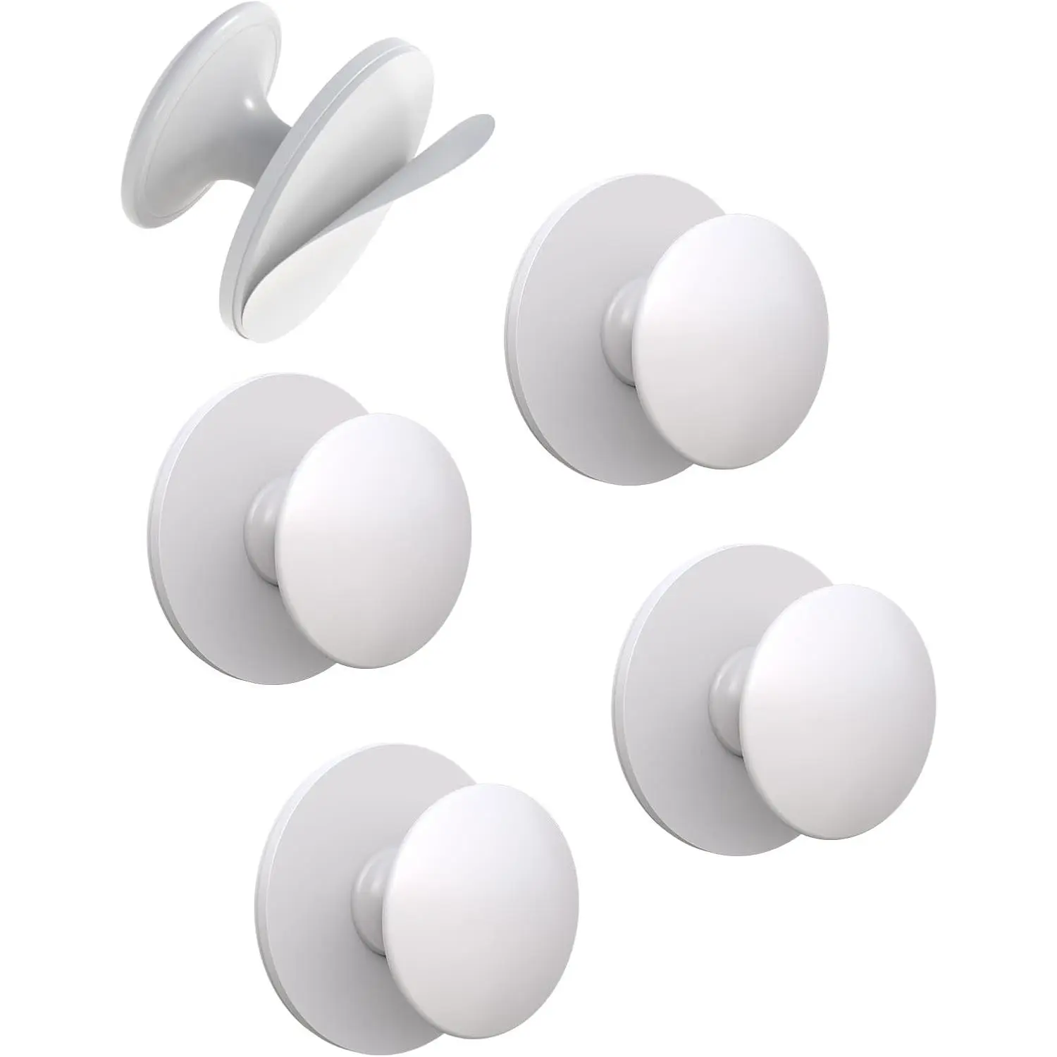 5 Pack White Self-Adhesive Cabinet Knobs, Self-Stick Hardware | Kitchen Cabinet Handles, No-Punch Peel and Stick Drawer Knobs for Refrigerators, Dressers, Windows, Closets