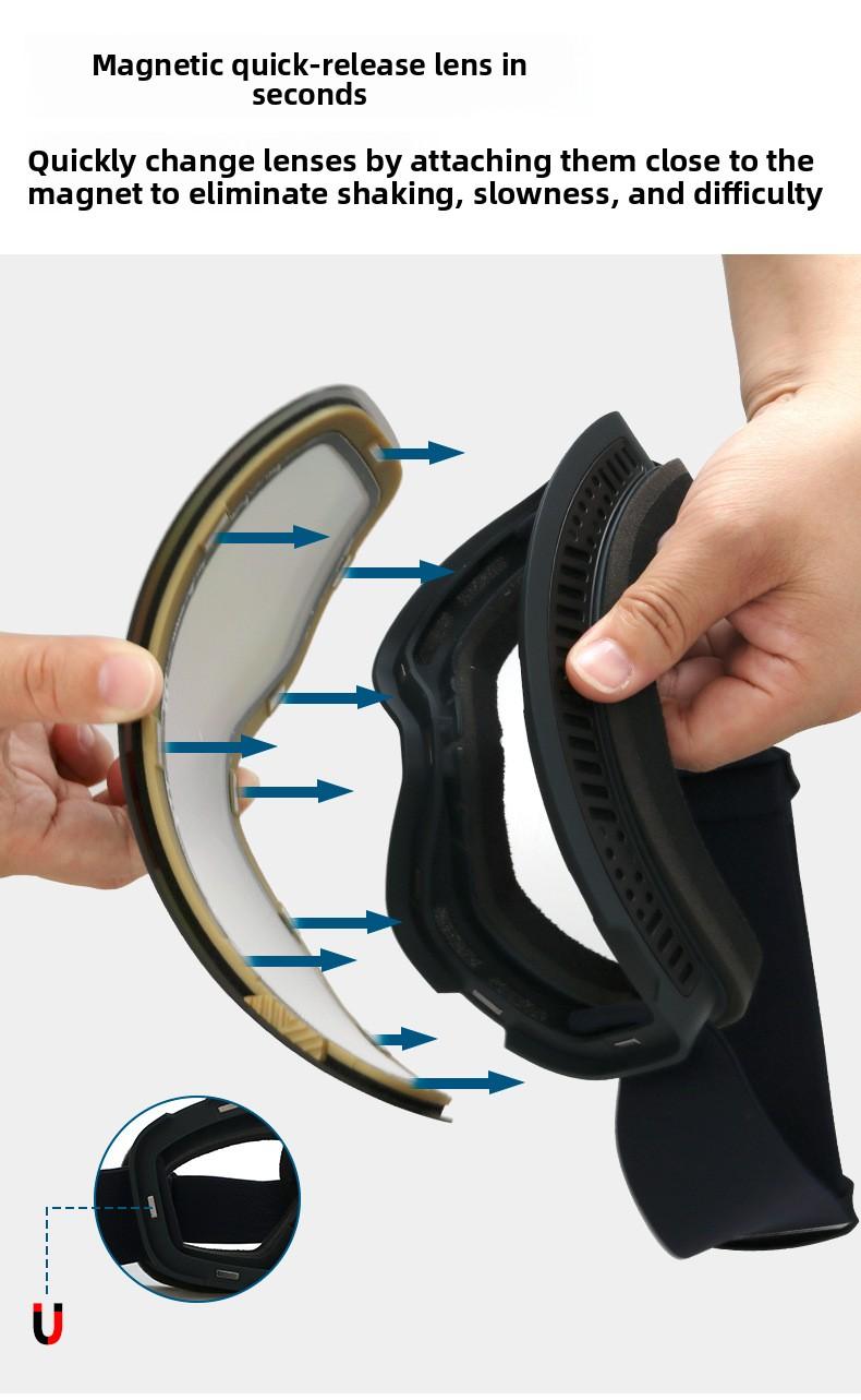 New magnetic ski goggles, cylindrical ski glasses, anti-fog, for adults, outdoor skiing and mountaineering, ski mask