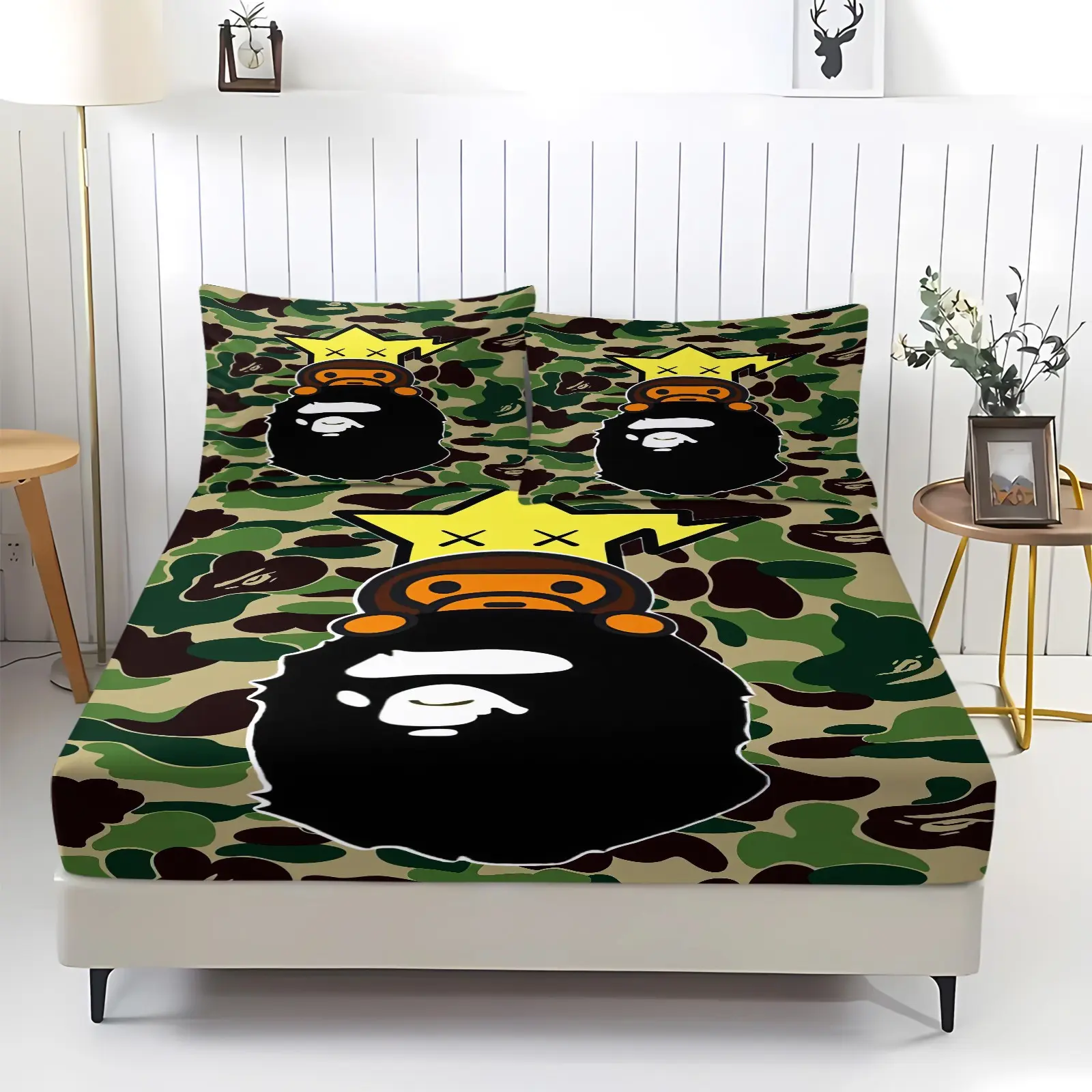 3pcs Classic Camouflage Print Fitted Sheet Set, A Stylish And Trendy Bedding Set, Soft Digitally Printed Microfiber Sheets, Suitable For All Seasons In The Bedroom Or Dorm Room, Includes 2 Pillowcases, Pillow Inserts Not Included.