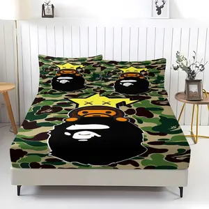 3pcs Classic Camouflage Print Fitted Sheet Set, A Stylish And Trendy Bedding Set, Soft Digitally Printed Microfiber Sheets, Suitable For All Seasons In The Bedroom Or Dorm Room, Includes 2 Pillowcases, Pillow Inserts Not Included.