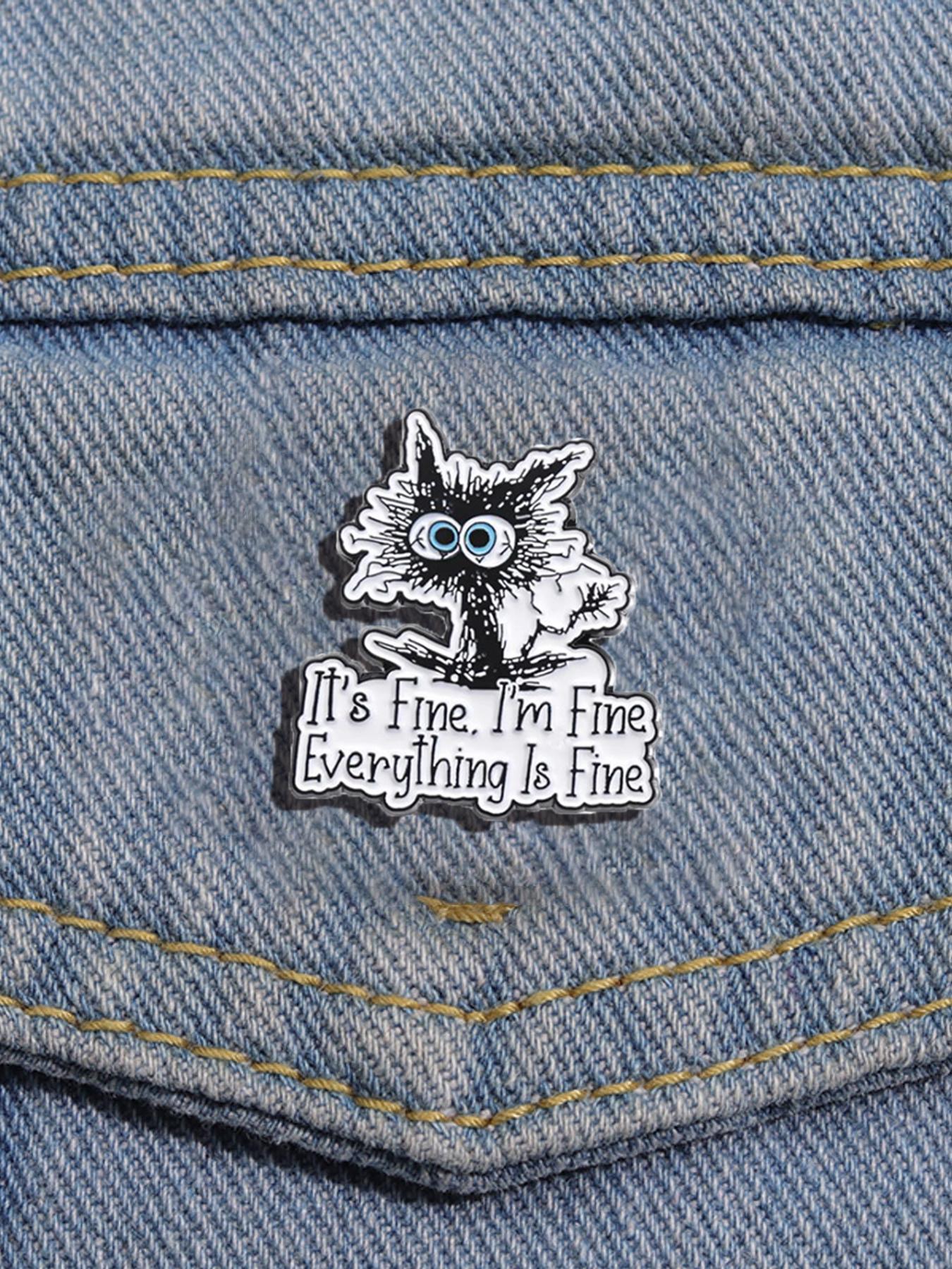 Cute Cartoon Cat Design Brooch, Summer Outfits 2024 Letter Pattern Enamel Pin, Trendy Cloth Accessories for Women & Men, Creative Gift