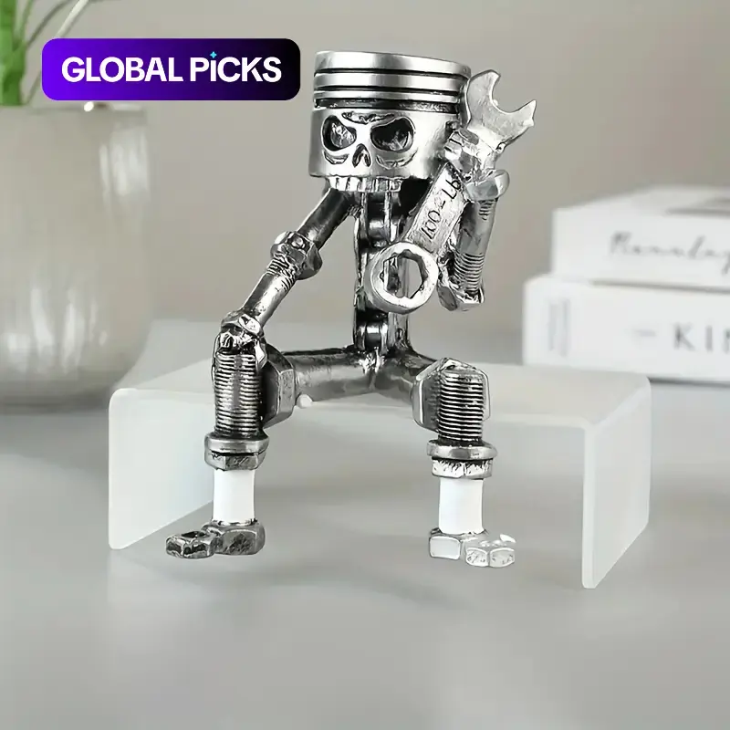 Skull-Design Wrench-Shaped Resin Ornament, Creative Skull Face Statue for Indoor Room Decor, Home Decor, Desktop Ornaments, Sculpture Desk Decor Accessory for Living Room, Bedroom or Office, Perfect Gift for Engineers & Car Lovers #GLOBAL PICKS