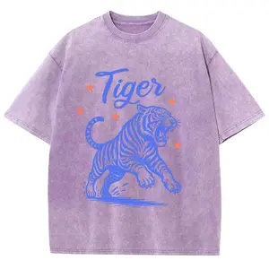 Oversized T-shirt with vintage-wash roaring tiger graphic