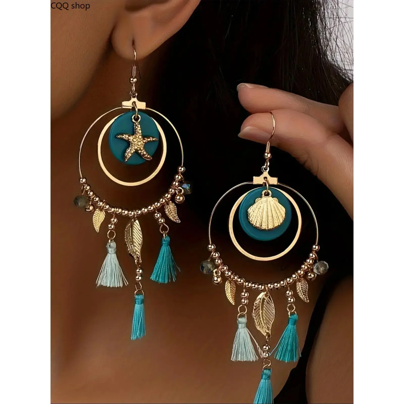 Fashionable Boho Style Tassel & Leaf & Beaded Design Dangle Earrings (1 Pair), High Quality Earrings, Fashion Ear Jewelry for Women, Daily Clothing Decor, Trendy All-match & Exquisite Jewelry for Birthday Gift, Dangling Earrings