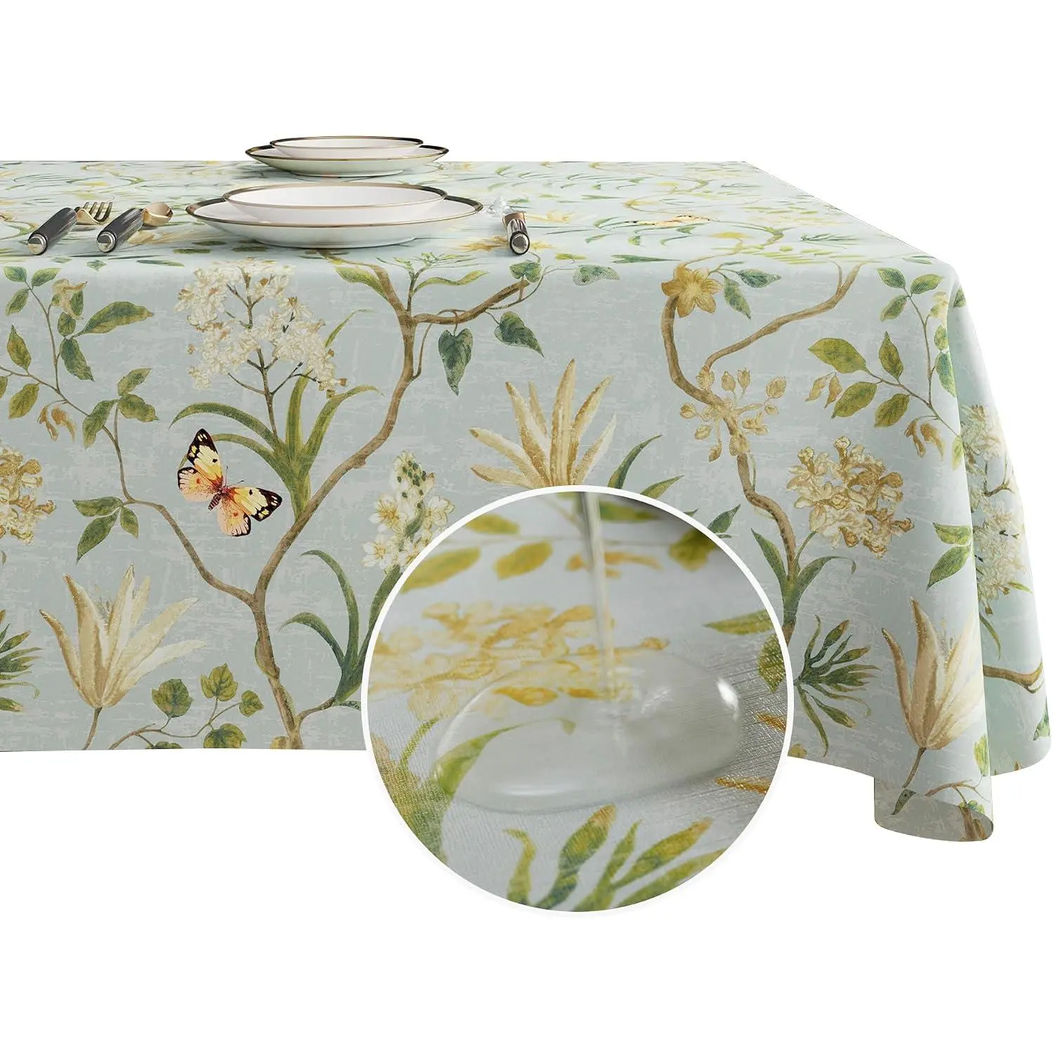 Rectangle Table Cloth,100% Waterproof Tablecloth Oil Proof Spill Proof Vinyl Table Cloth, Wipe Clean Plastic Table Cover for Dining, Camping, Indoor and Outdoor 52" x 70",Leaves