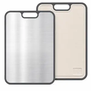 【Deals for You】Square Chopping Board, 15.54\"×10.63\" Large Titanium Cutting Board with Wheat Straw PP Material, Food-Safe, Bacteria-Free, Grip Design, Scratch-Resistant, Easy-to-Clean, Durable for Meal Prep & Garlic Prep Kitchen Use