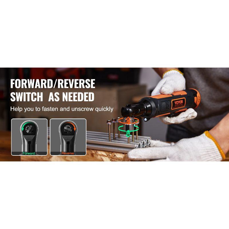 VEVOR 3/8 Cordless Electric Ratchet Wrench Set, 12V 33 Ft-lbs Power Ratchet Tool Kit, 45-Min Fast Charge, 2-Pack 2.0Ah Battery, Built-in LED Light, Variable Speed Trigger, 10 Sockets
