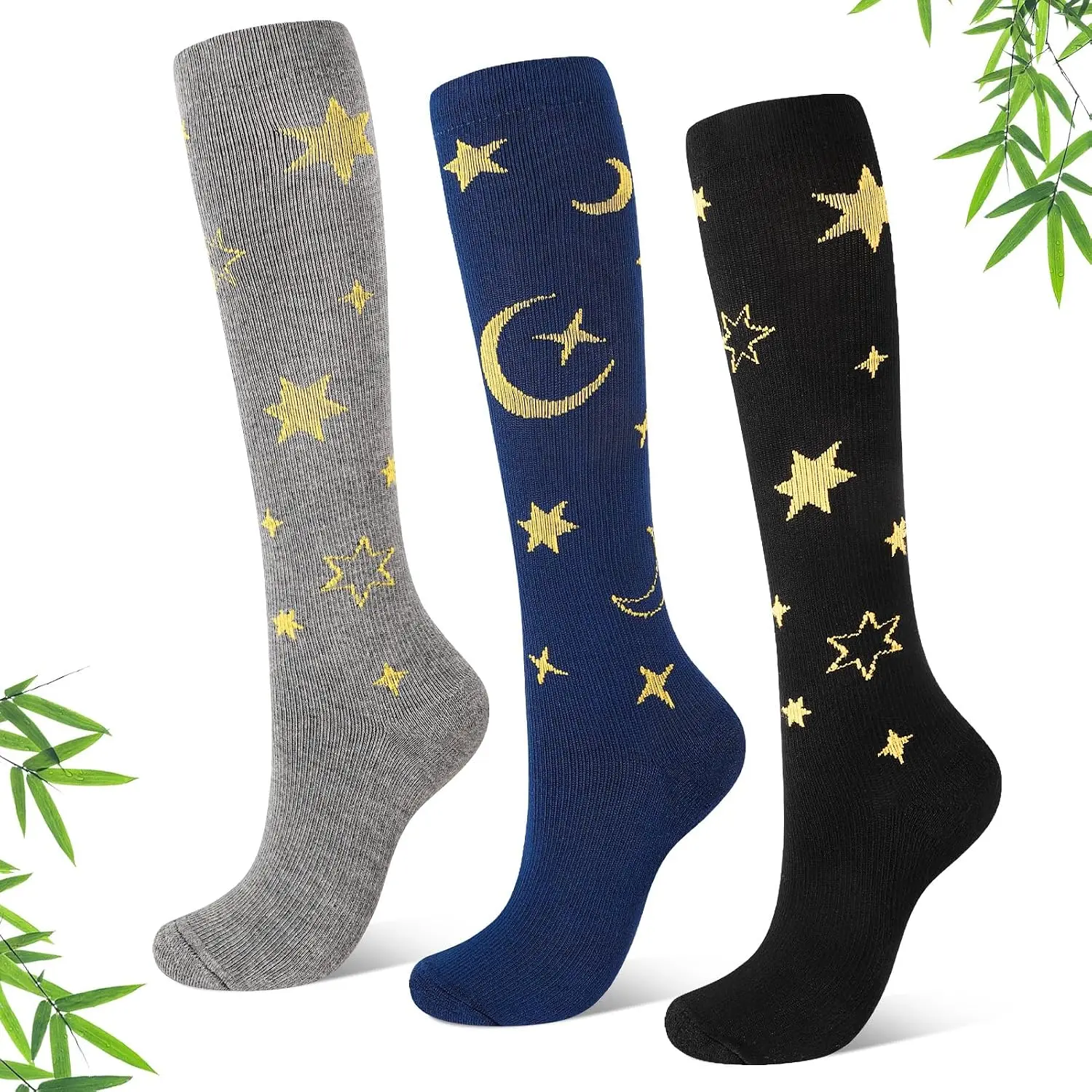 outdoor sports 3 Pairs Bamboo Viscose Compression Socks for Women 15-20 mmHg Compression Socks Knee High Support Sock, Travel Nurse