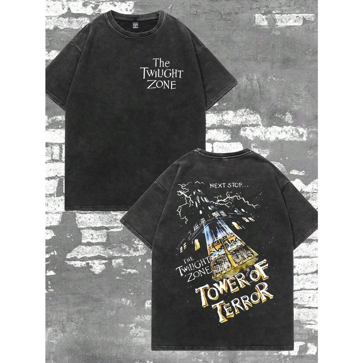 The Twilight Zone Tower Of Terror T Shirt Retro Washed T-Shirt Double Sided Printed 230 Pure Cotton T-Shirt Men's T-Shirt Men's Casual Comfortable Fas