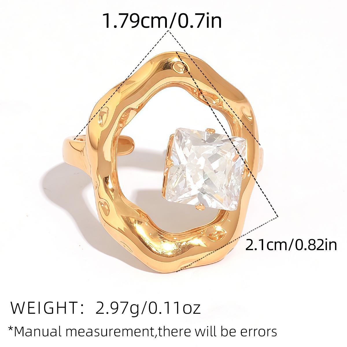 1pc 18K Gold Plated Geometric Line Zircon Open Ring for Women, Stainless Steel Adjustable Stackable Trendy Minimalist Statement Jewelry, Elegant Chic Birthday Holiday Anniversary Gift for Girlfriend Sister Bestie Gold-Plated Striped Couple Stacking