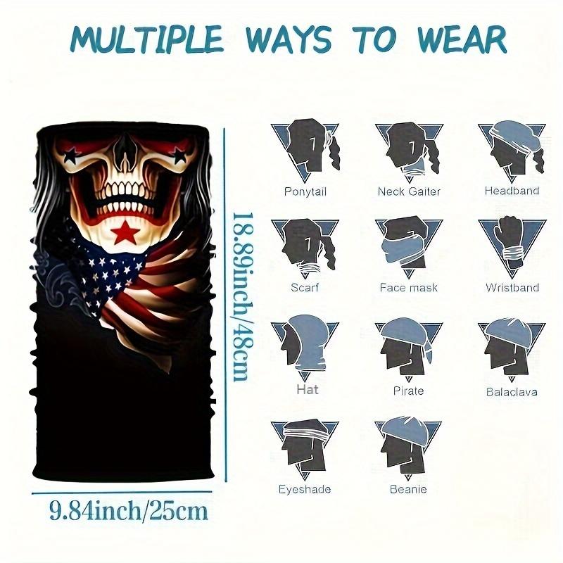 6pcs Halloween Face Mask Set - Universal Breathable Skull Bandana for Men Motorcycle Cycling Skiing Party Elastic Balaclava Neck Gaiter Shields Scarves Headbands Headwear