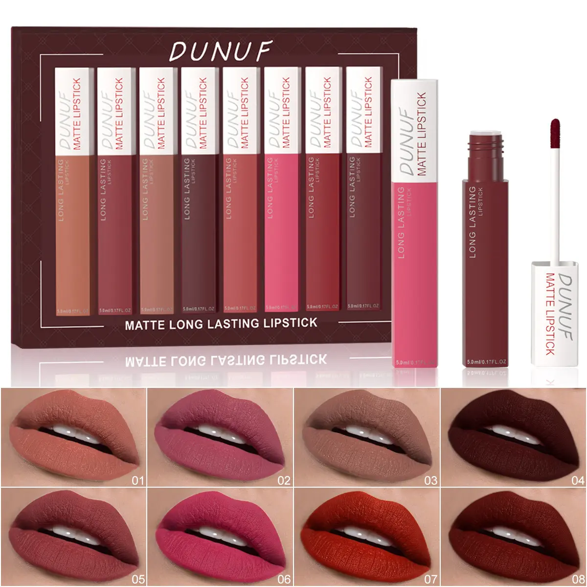 8-piece lip gloss set with long-lasting color, velvet matte finish, non-smudging matte, lip lacquer lipstick, makeup