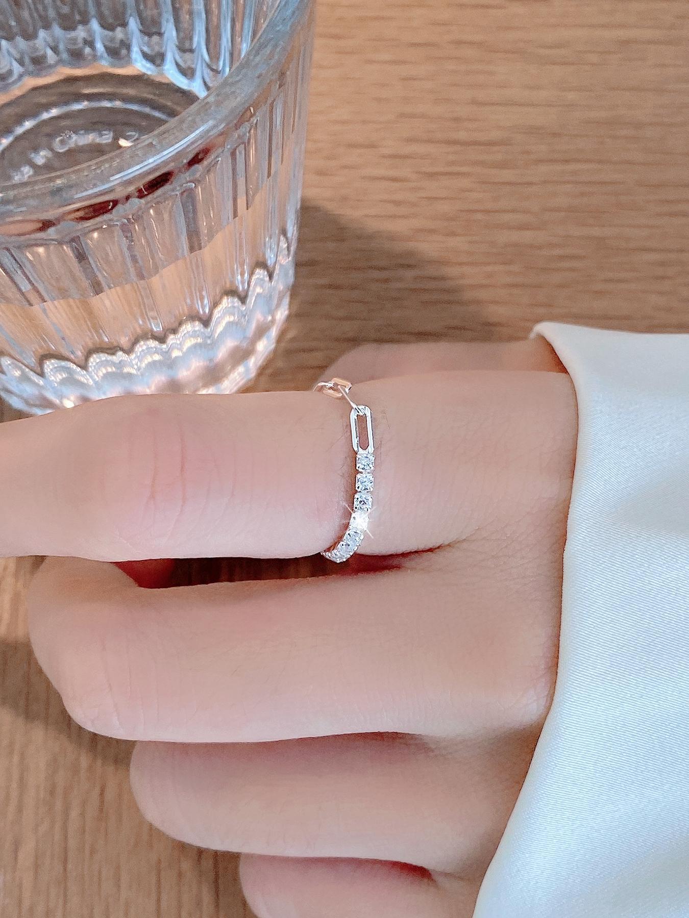 S925 Sterling Silver Adjustable Chain Ring, Fashion Jewelry for Party, Daily Clothing Decor, Trendy All-match & Exquisite Jewelry for Birthday Gift, Adjustable Rings