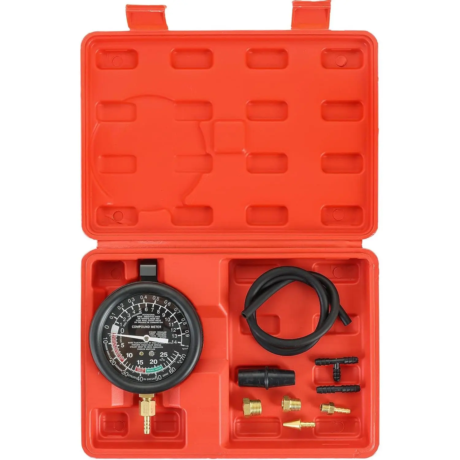 Vacuum and Fuel Pump Tester Gauge Kit| Gauge Leak Carburetor Pressure Diagnostics Tool Kit (Red)
