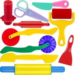 Dough Play Tools Set for Kids, 10 PCS Basic Dough Starter Set with Pizza Cutters, Safety Scissors, Rolling Pin, Roller, Extruderfidget toys