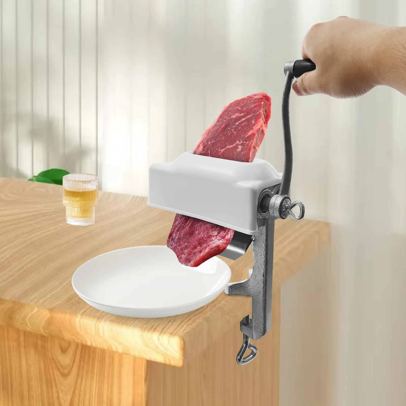 Meat Tenderizer Machine Cast Iron Stainless Steel Tin-plating Desktop With Cover For Beef Pork Chicken Mutton Home Restaurant BBQ