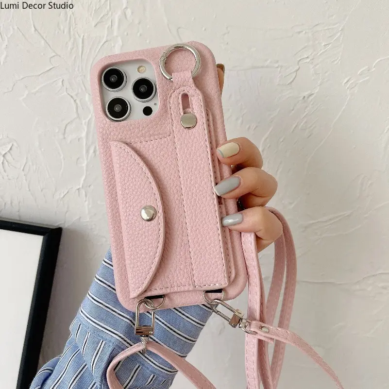 Card Bag Wrist Strap Phone Case - Invisible Kickstand Protective Cover with Card Holder for 14 and 17 Pro Max Phones Daily Carry