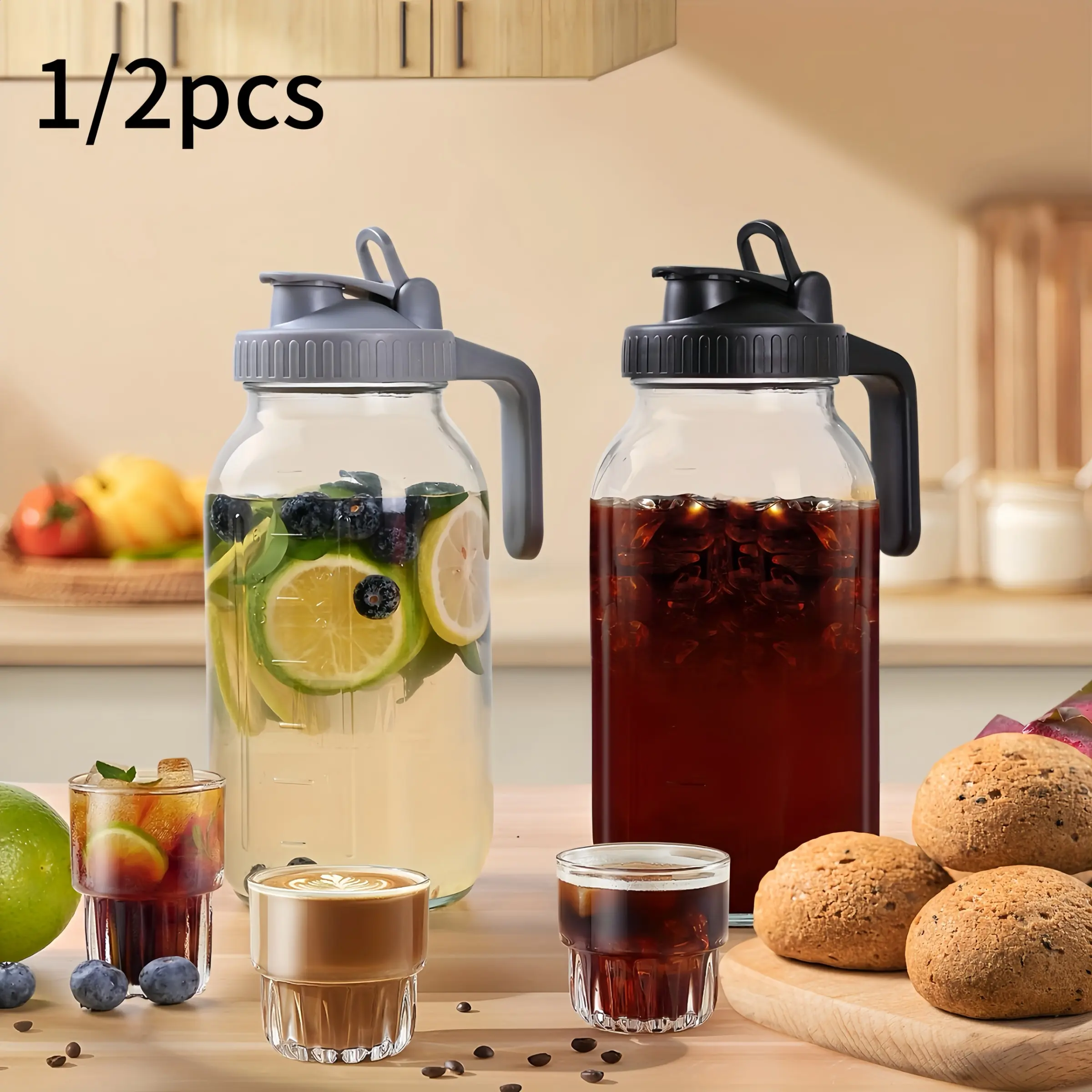 Large Capacity 64oz Glass Jar with Lid, Leak-Proof Milk Container, Easy Clean Wide Mouth Bottle, Perfect for Daily Use