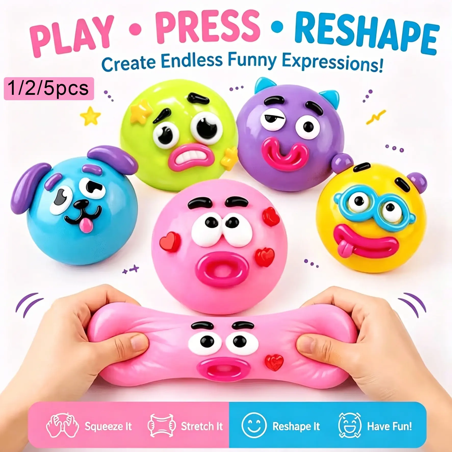 1/2/5pcs DIY Face Smushers Squishy Toy, Curiosities Dog Face Squishy Cute Slow Rise Relaxing Sensory Fidget Relief for Anxiety Relief，Suitable for birthday gifts for boys and girls, party favors, Halloween/Christmas/Easter gifts
