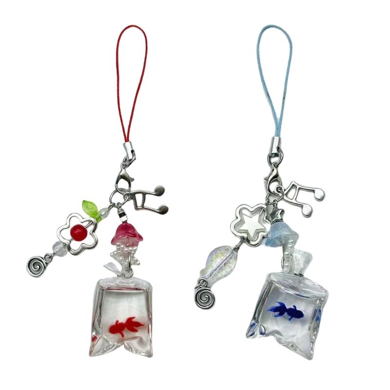 Fashion Fish Bead Phone Charm Handmade Bag Pendant Resin and Alloy Texture Keychain Accessory for Various Occasion
