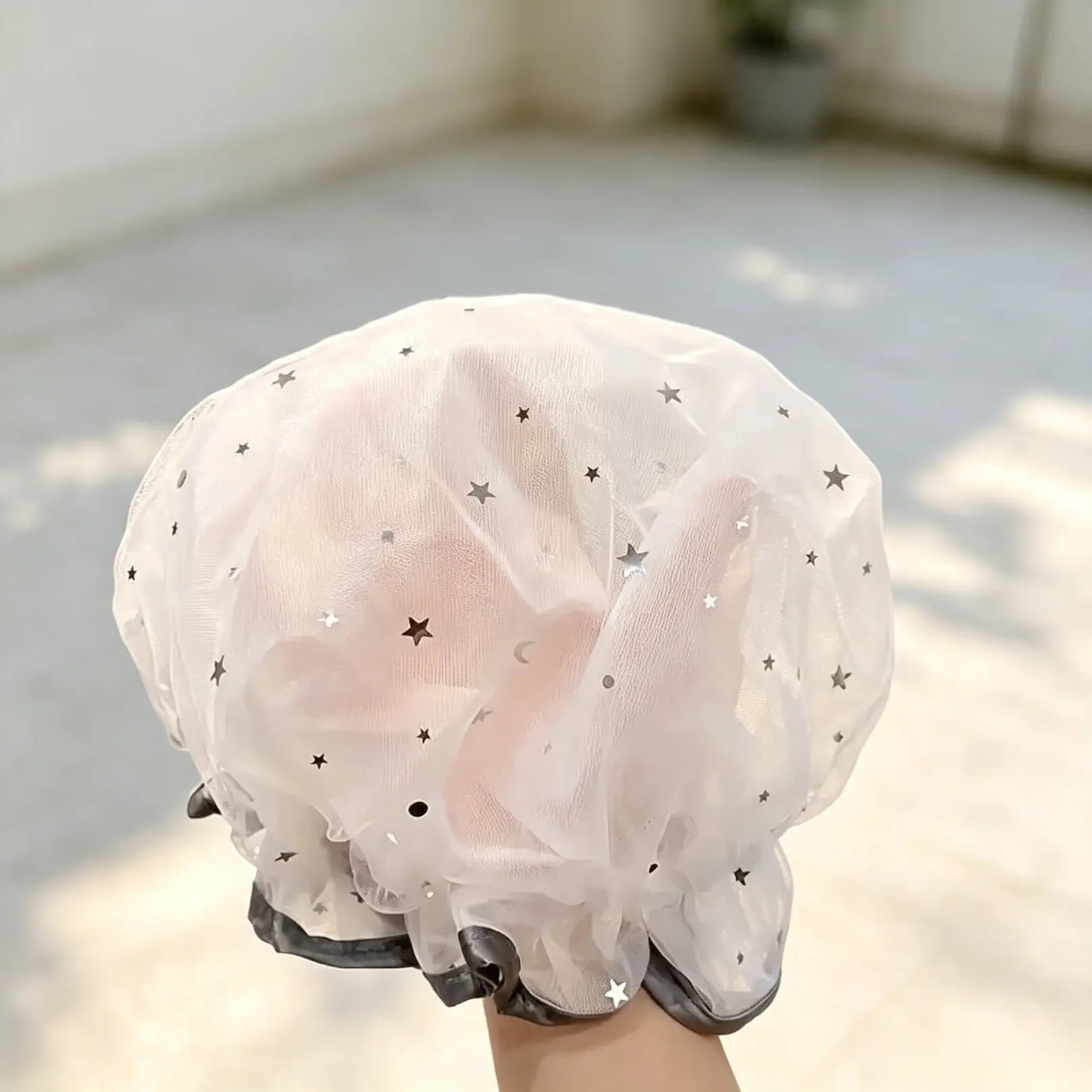 Women's Star Pattern Mesh & Liner Double-Layer Waterproof Reusable Shower Cap, Practical Accessory for Daily Bathing & Home Bathroom Use