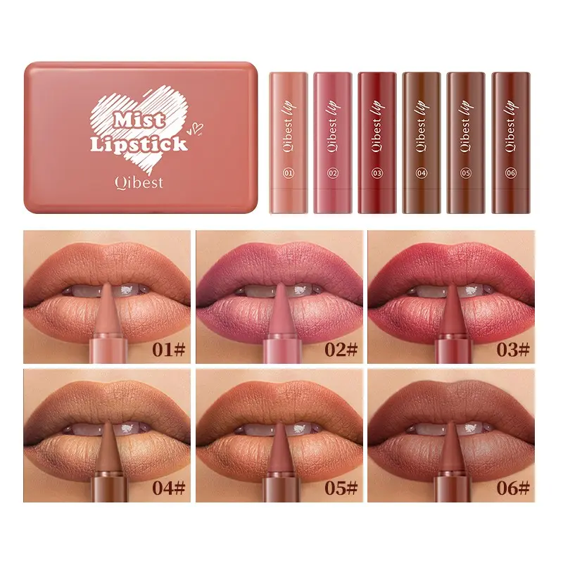 6pcs Long-Lasting Matte Lipstick Pencils, Easy Application, Waterproof, Fade-Resistant, Gift Box, Perfect for Back-To-School Season