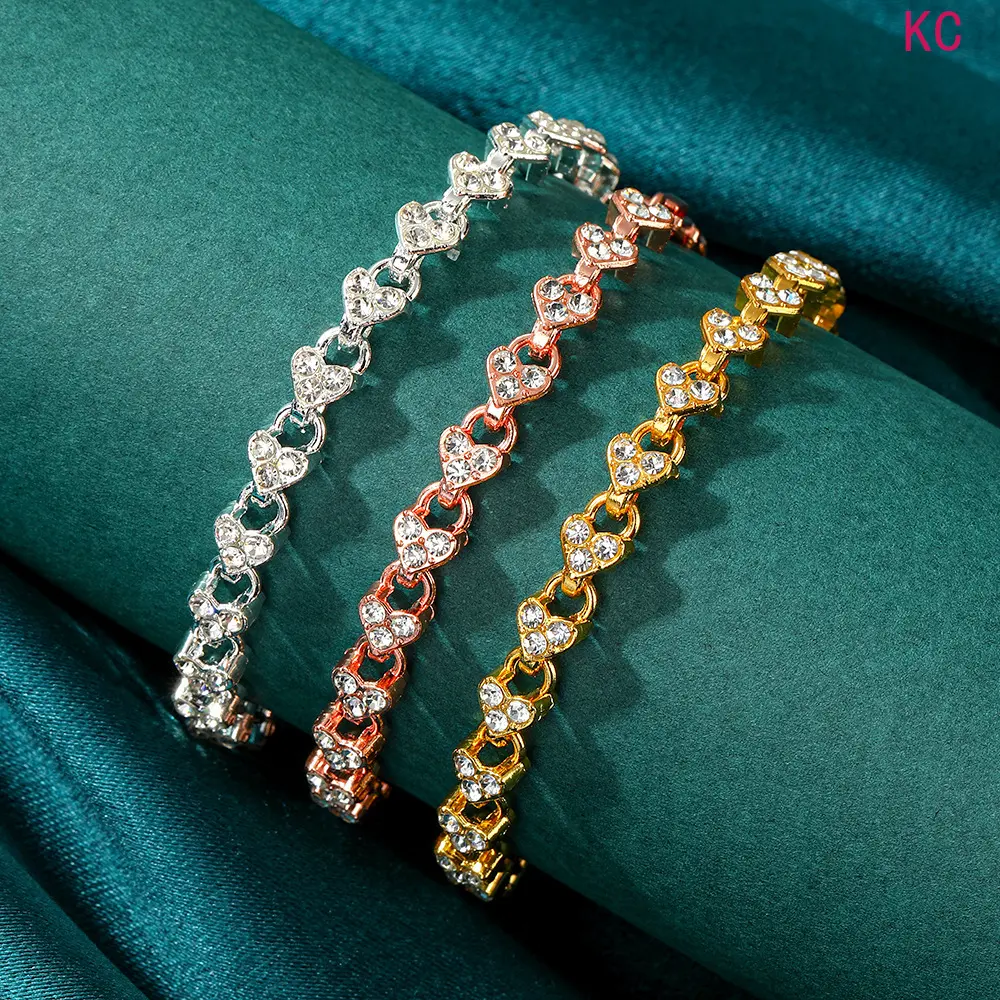Rose Gold Roman Chain Bracelet With 22 Pcs Shiny Zircon Stones, Dazzling Full Rhinestone Wrist Jewelry For Women Dinner Party Occasions