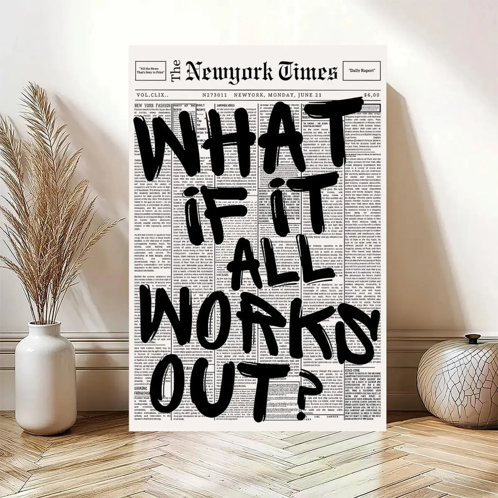 Retro Black and White Newspaper Poster Canvas Wall Art, Artistic Positive Affirming Quote Minimalist Print, Decoration for Home Bedroom Dorm Wall Decor, Bedroom Decor