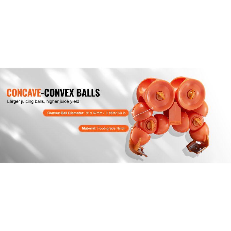 VEVOR Commercial Orange Juicer Machine, 120W Automatic Feeding Juice Extractor, Stainless Steel Juice Extractor for 25 Oranges Per Minute, with Pull-Out Filter Box, PC Cover, 2 Peel Collecting Buckets