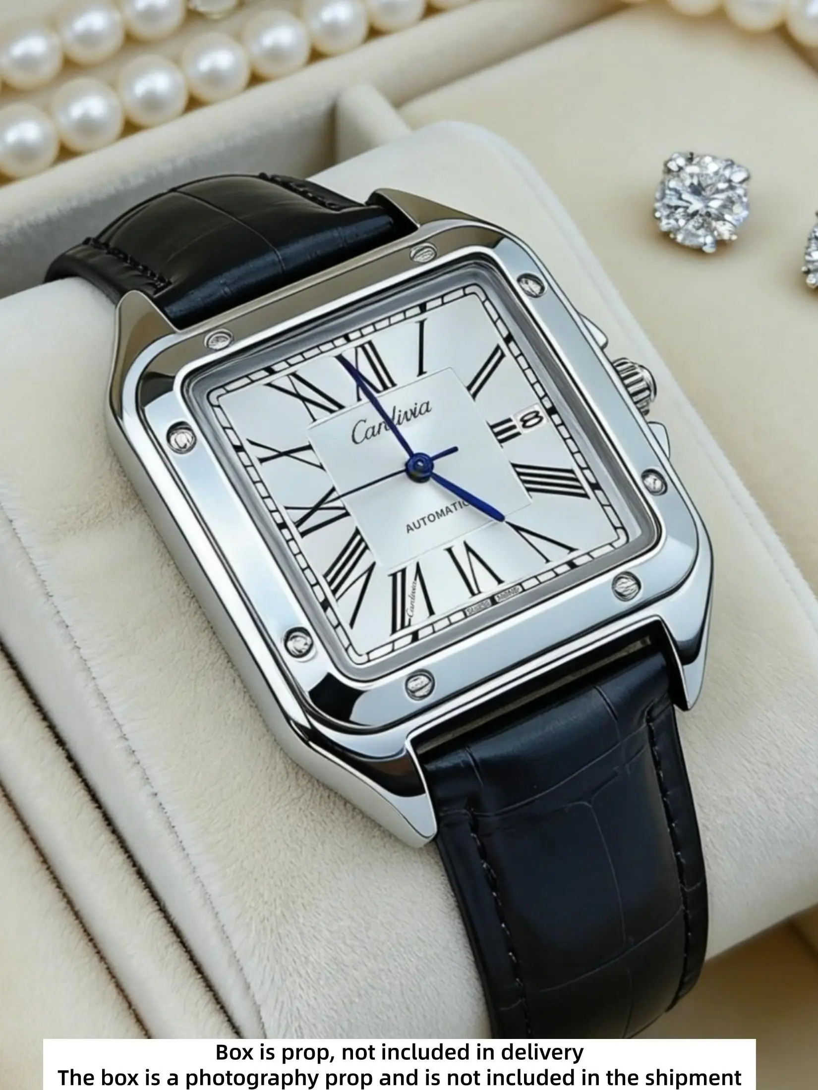 Men's Square Roman Numeral Quartz Watch, Luxury Stainless Steel Case, Leather Strap, Waterproof Business Dress Band, Date Display, Analog Watch, Analog Quartz Watches