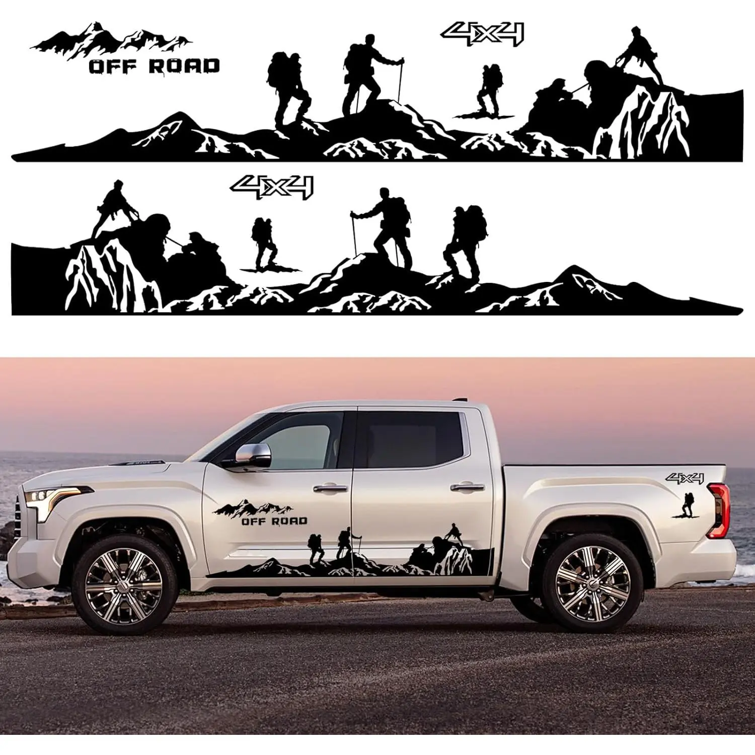 Bilisin Car Body Side Decals, 3PCS Black Vinyl Stickers for Toyota Tundra 4X4 Off-Road Truck Pickup Accessories, Water Resistant Self-Adhesive Mountains Hiking Decor (Check Size Before Purchase) - Makes Car Look Cool
