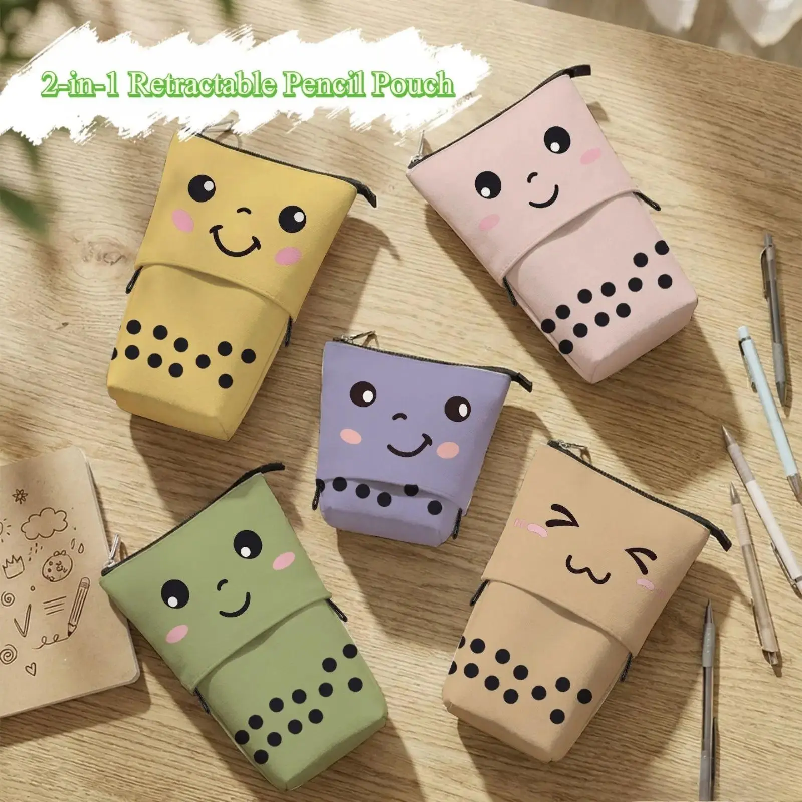 Pop Up Pencil Case Pouch, Telescopic Stand Up Pen Holder, Large Capacity Cute Cartoon Pencil Pouch for School Students, Portable Desk Organizer Bag for Study & Everyday Use summerwins
